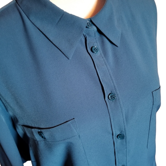 Roz & Ali Women's Button Down Blouse Bright Teal Plus Size 2X - Picture 4 of 7